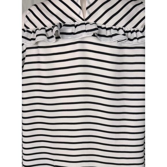 Maurices Womens XL Cold Shoulder White Black Stripe Ruffle Top Polyester Lined - Picture 8 of 9